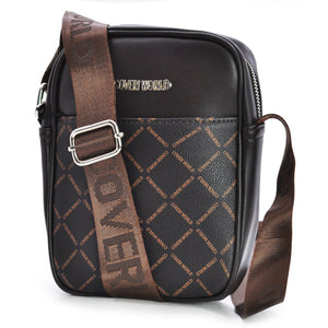 Borsello firmato Uomo COVERI world scritte Borsa Tracolla Pelle Nero Marrone