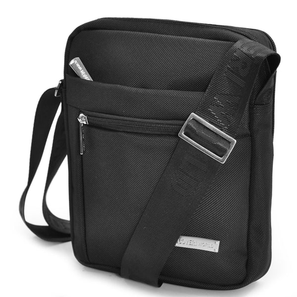 Borsello uomo originale multitasche tracolla nuovo COVERI nero zip tessuto nylon