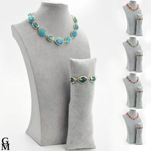 Parure Collana e bracciale turchese lunga pietre dure elegante fucsia verde
