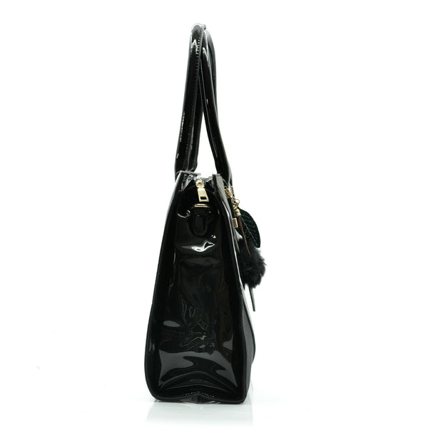 Gyoiamea borsa donna vernice spalla pelle rigida bauletto elegante rombi nera