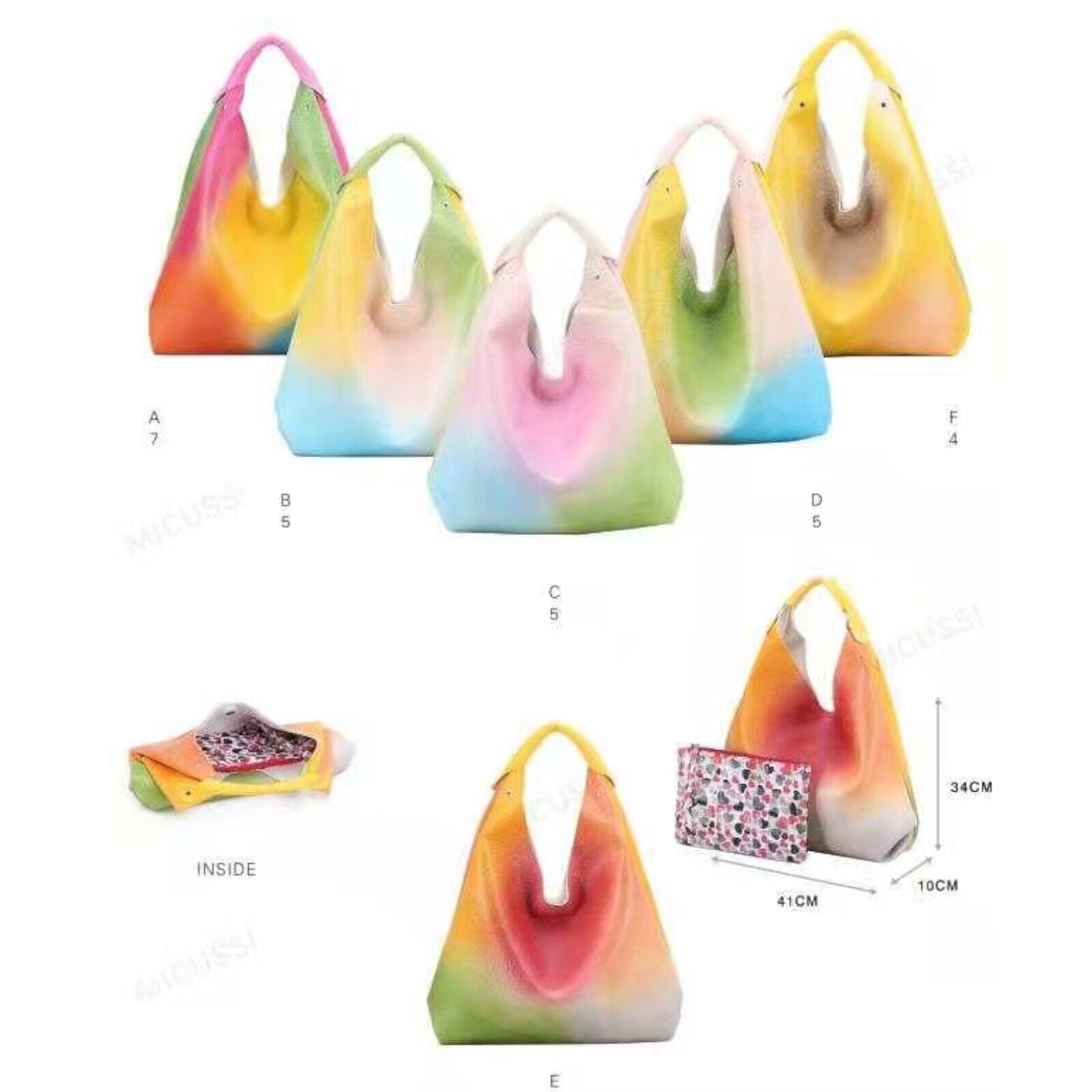 Borsa a sacco pelle morbida MICUSSI arcobaleno hobo grande multi colore colorata