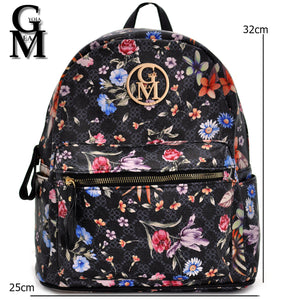 GM Zaino nero fiorato fantasia fiori novità moda donna zainetto viaggio pelle