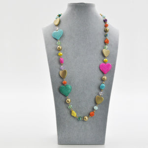 Collana lunga donna colorata multicolore resina piete dure donna cuore etnica