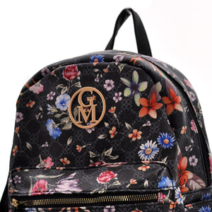 GM Zaino nero fiorato fantasia fiori novità moda donna zainetto viaggio pelle