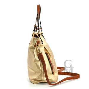 GM Nadia borsa morbida donna shopping spalla pelle casual argentata oro grande nuova