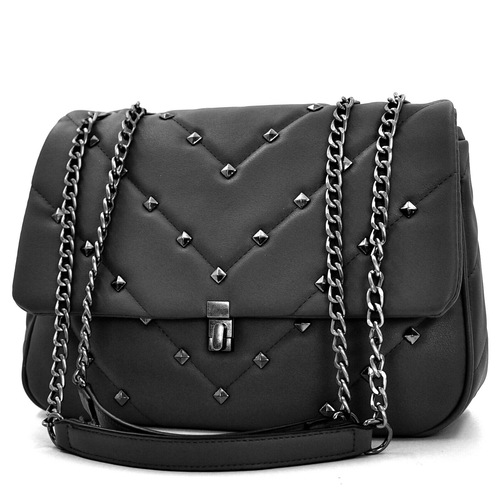 2in1 Borsa catena tracolla borsetta donna pelle trapuntata borchie borchiata new