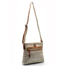 Carica l&#39;immagine nel visualizzatore di Gallery, F firenze Borsa borsetta tracolla pelle tasche cerniere casual zip piccola beige