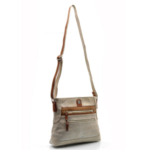 F firenze Borsa borsetta tracolla pelle tasche cerniere casual zip piccola beige