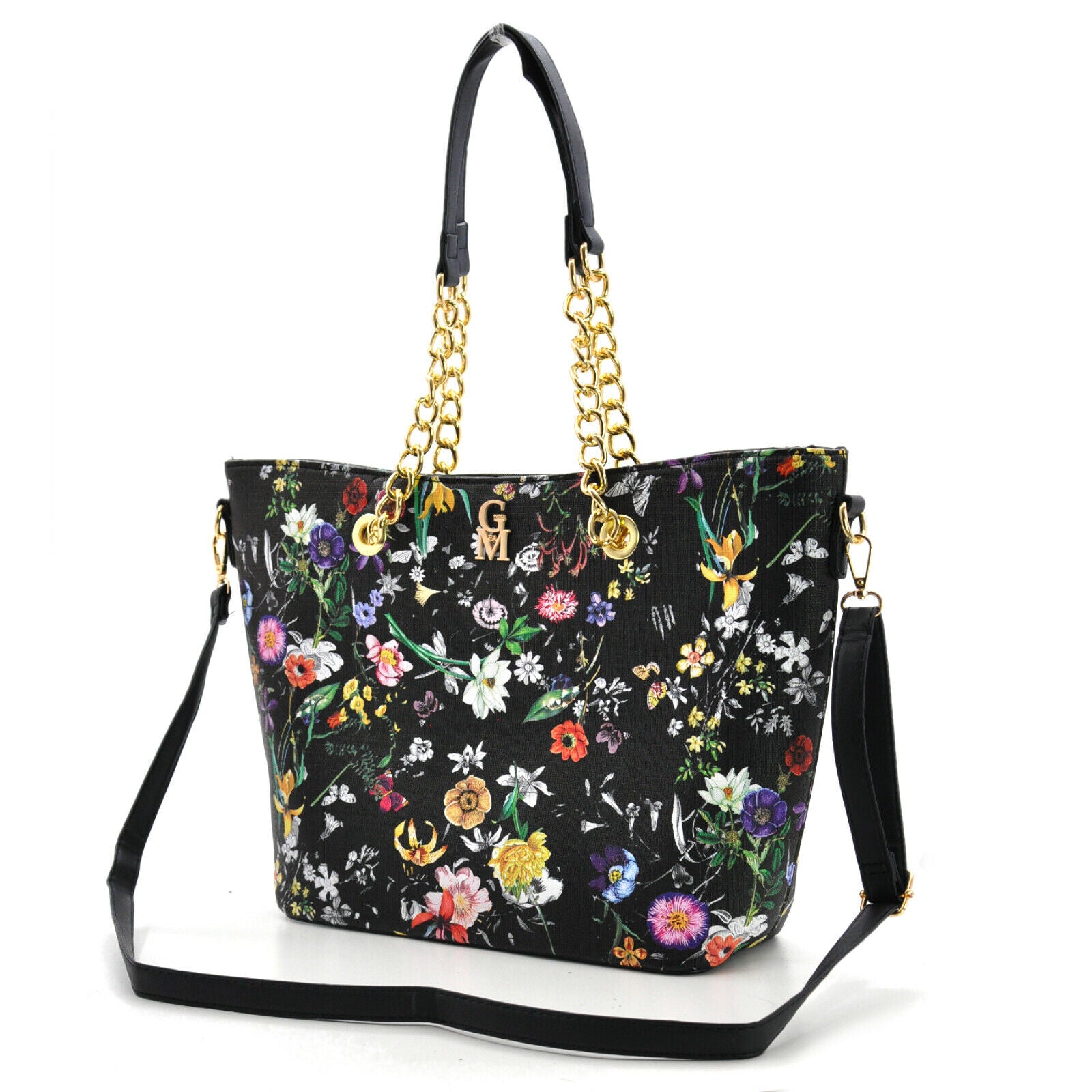 Borsa shopping moda grande GM donna grande spalla manici a catena fiori floreale