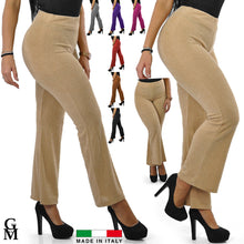 Carica l&#39;immagine nel visualizzatore di Gallery, Pantaloni donna zampa elefante elegante moda italy morbidi beige MADE IN ITALY