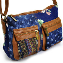 Carica l&#39;immagine nel visualizzatore di Gallery, Tracolla borsa jeans artigianale messenger donna vintage tasche fiori fiorata
