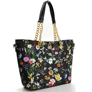 Borsa shopping moda grande GM donna grande spalla manici a catena fiori floreale