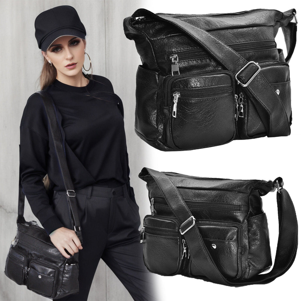 Borsa pelle multitasche grande nuova donna tracolla nera capiente elegante moda