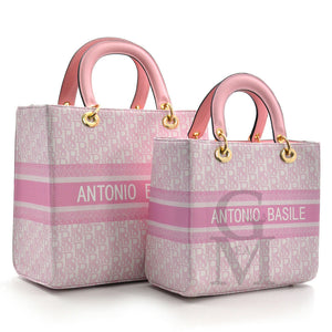 A.Basile set 2in1 borsa + borsetta fantasia scritte tessuto firmata moda italy