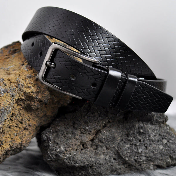 Cintura Uomo vera Pelle Nera Cinta intrecciata moda Casual elegante taglie forti