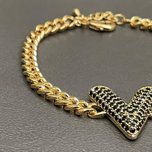 Carica l&#39;immagine nel visualizzatore di Gallery, Bracciale Acciaio inossidabile Donna Braccialetto forma V strass incastonati oro