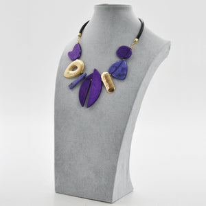 Collana girocollo viola donna resina pietre dure cordoncino moda elegante evento