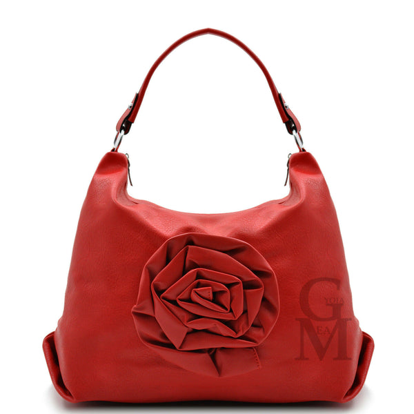 Borsa LUISA pelle morbida sacco semplice casual passeggio zip fiori rose ricamo