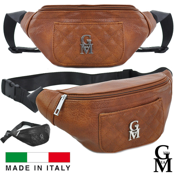 Marsupio tasche uomo sportivo pelle trapuntata zip cuoio lavoro girovita cintura