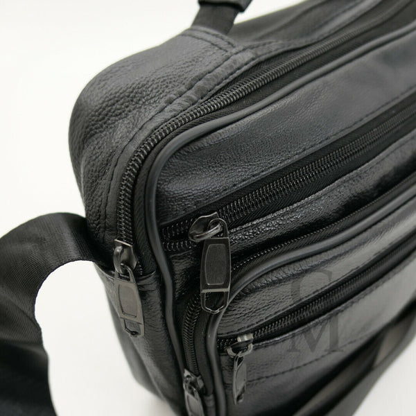 GM zip Borsello capiente uomo moda tracolla borsa grande vera pelle lavoro nero