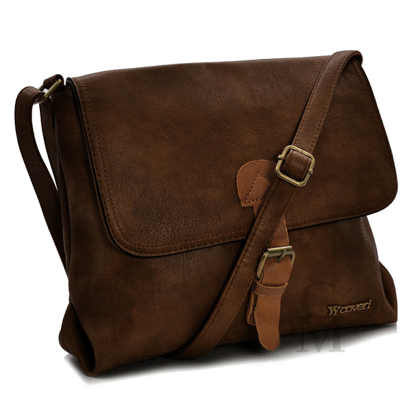 Borsa firmata COVERI uomo donna fibbie vintage pelle militare tracolla messenger