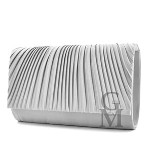 Pochette argento elegante cerimonia clutch borsetta tessuto plissettata catenina