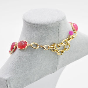Parure Collana e bracciale turchese lunga pietre dure elegante fucsia verde