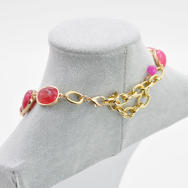 Parure Collana e bracciale turchese lunga pietre dure elegante fucsia verde