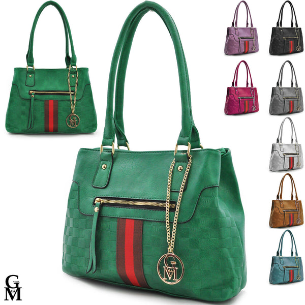 Gyoiamea borsa a mano donna TOTE strisce bauletto particolare eco pelle capiente