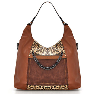 Borsa donna firmata hobo animalier sacco tracolla pelle fantasia leopardata nera