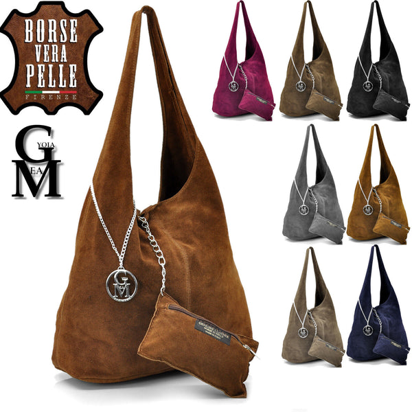 Gyoiamea italy VERA PELLE scamosciata hobo borsa sacco spalla donna monomanico