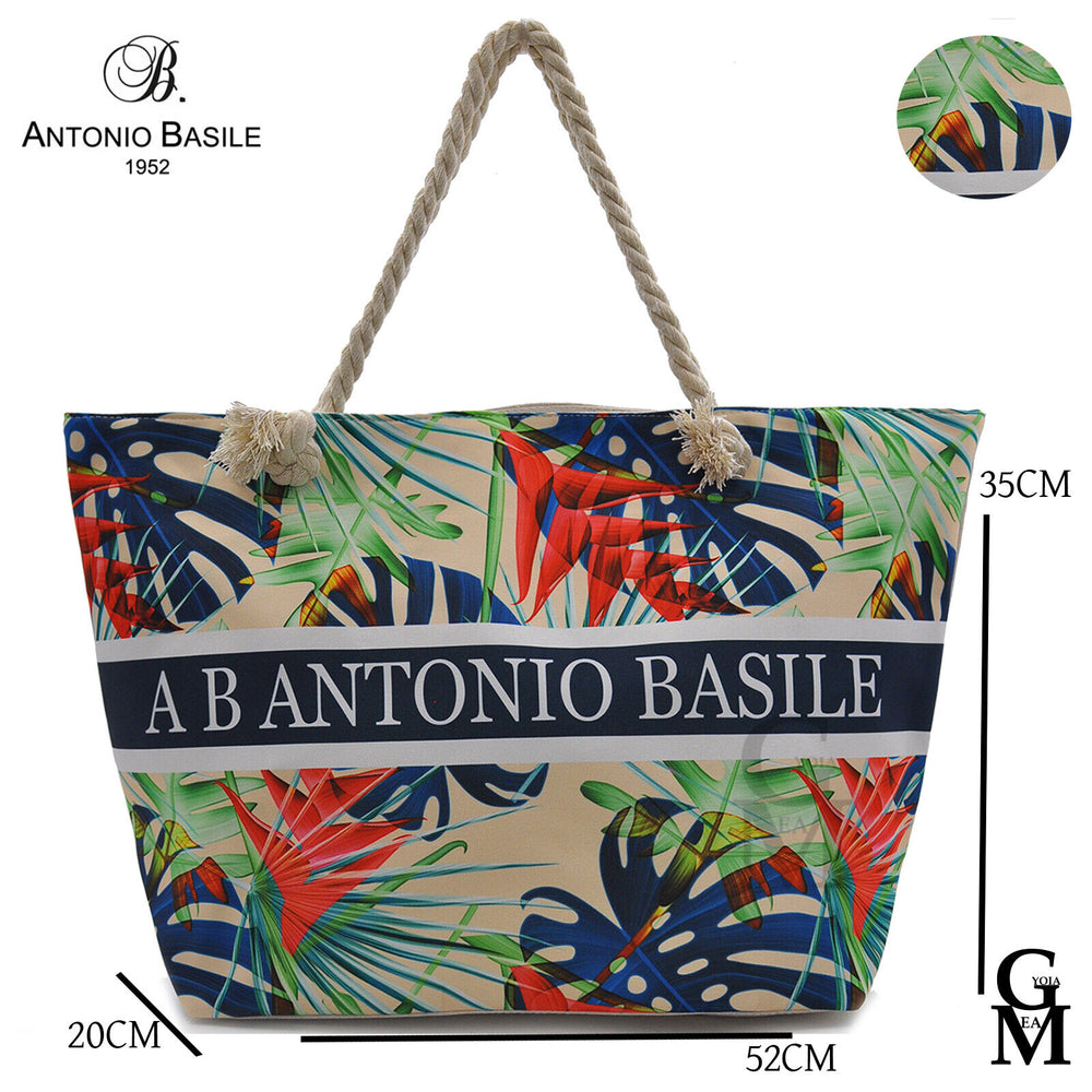 borsa mare firmata A.Basile floreale piante fantasia multi colore manici corda