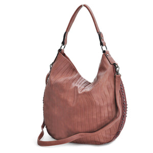 Borsa donna GM grande pelle monospalla sacco hobo tracolla borchie capiente rosa