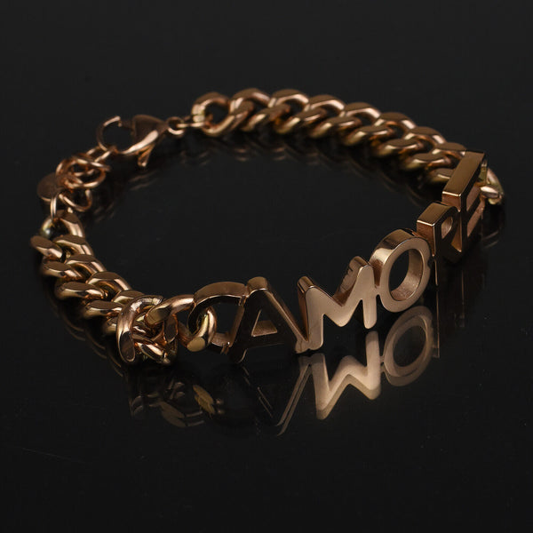 Bracciale Acciaio inossidabile Donna Braccialetto scritta amore cuori oro rosa