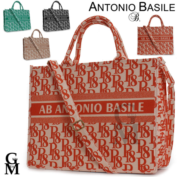 Borsa grande A. Basile tessuto fantasia scritte rigida capiente spalla tracolla