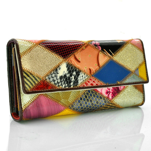 Gyoiamea portafoglio vera pelle lucida donna multicolore colorato fantasia rombi