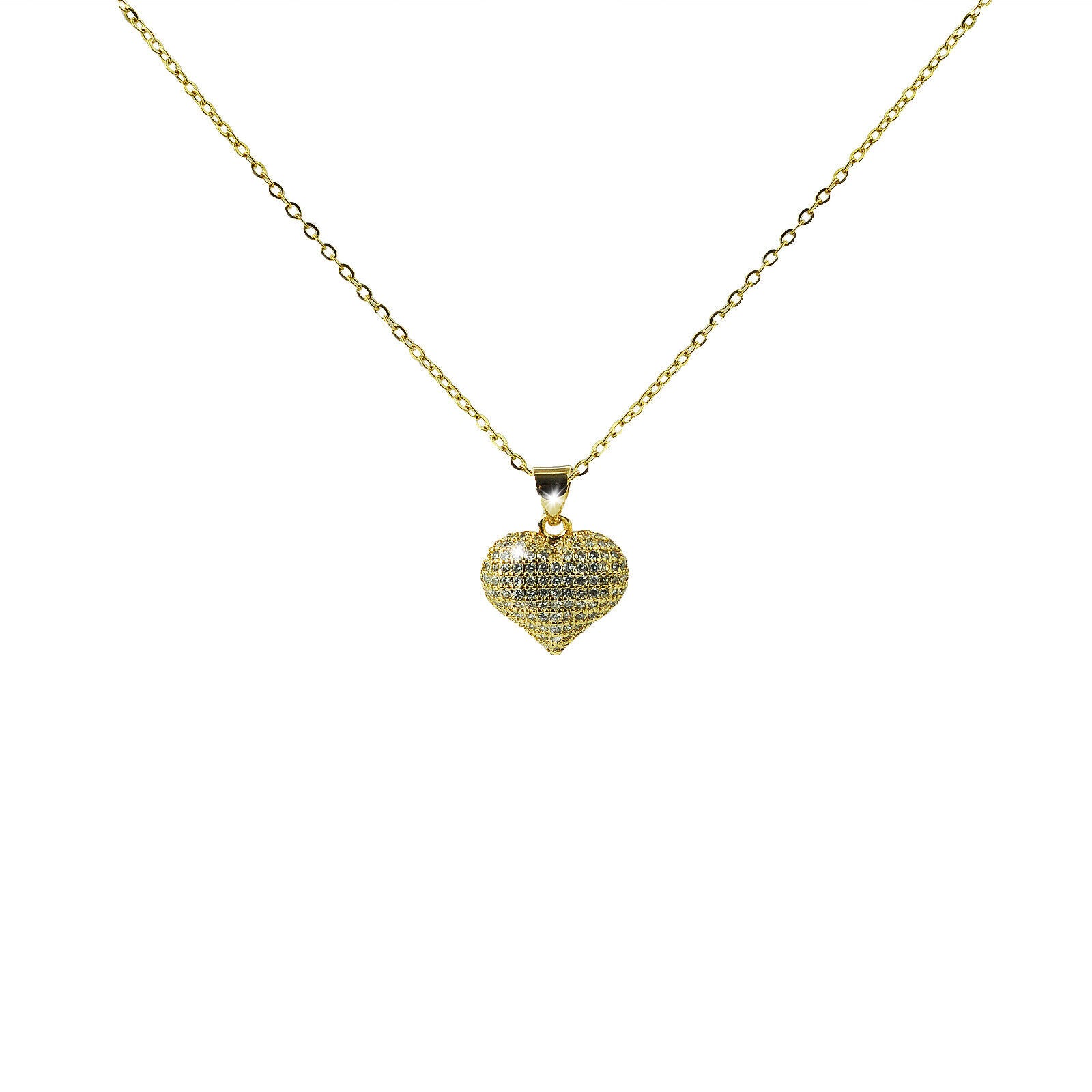 Collana donna punto luce oro strass zirconi incastonati ciondolo forma cuore