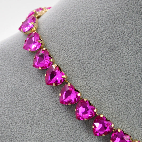 Parure Collana e bracciale girocollo cristalli pietre forma cuori gioiello nuovo