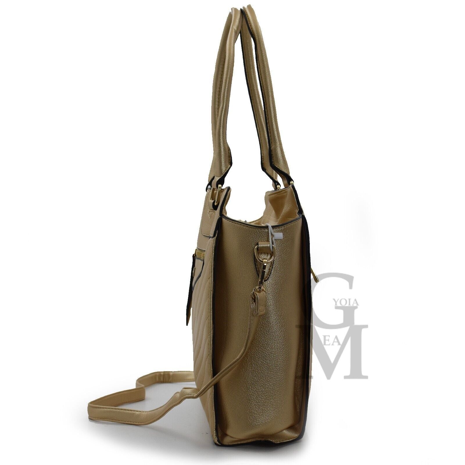 CHARRO Borsa donna spalla pelle shopping dorata laminata oro trapuntata nuova