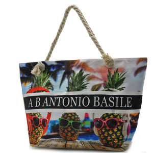 borsa mare fantasia frutta ananas sole firmata A.Basile multicolore manici corda