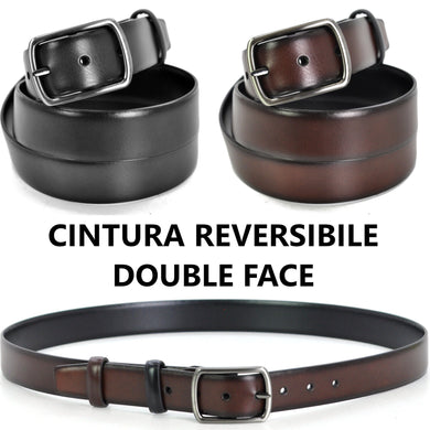 Cintura Cinta Uomo 3 cm reversibile bicolore double face nero Pelle Classica