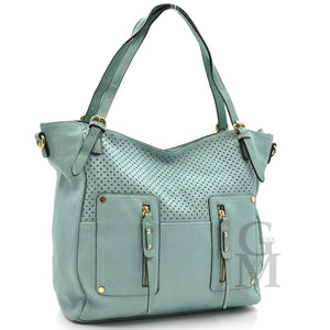 Borsa FIONA pelle morbida shopping casual passeggio zip ricamata forata casual