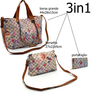 Gm borsa 3in1 hobo sacco casual manici catena tracolla fantasia fiori floreale