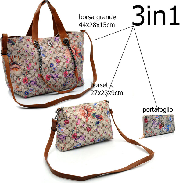 Gm borsa 3in1 hobo sacco casual manici catena tracolla fantasia fiori floreale