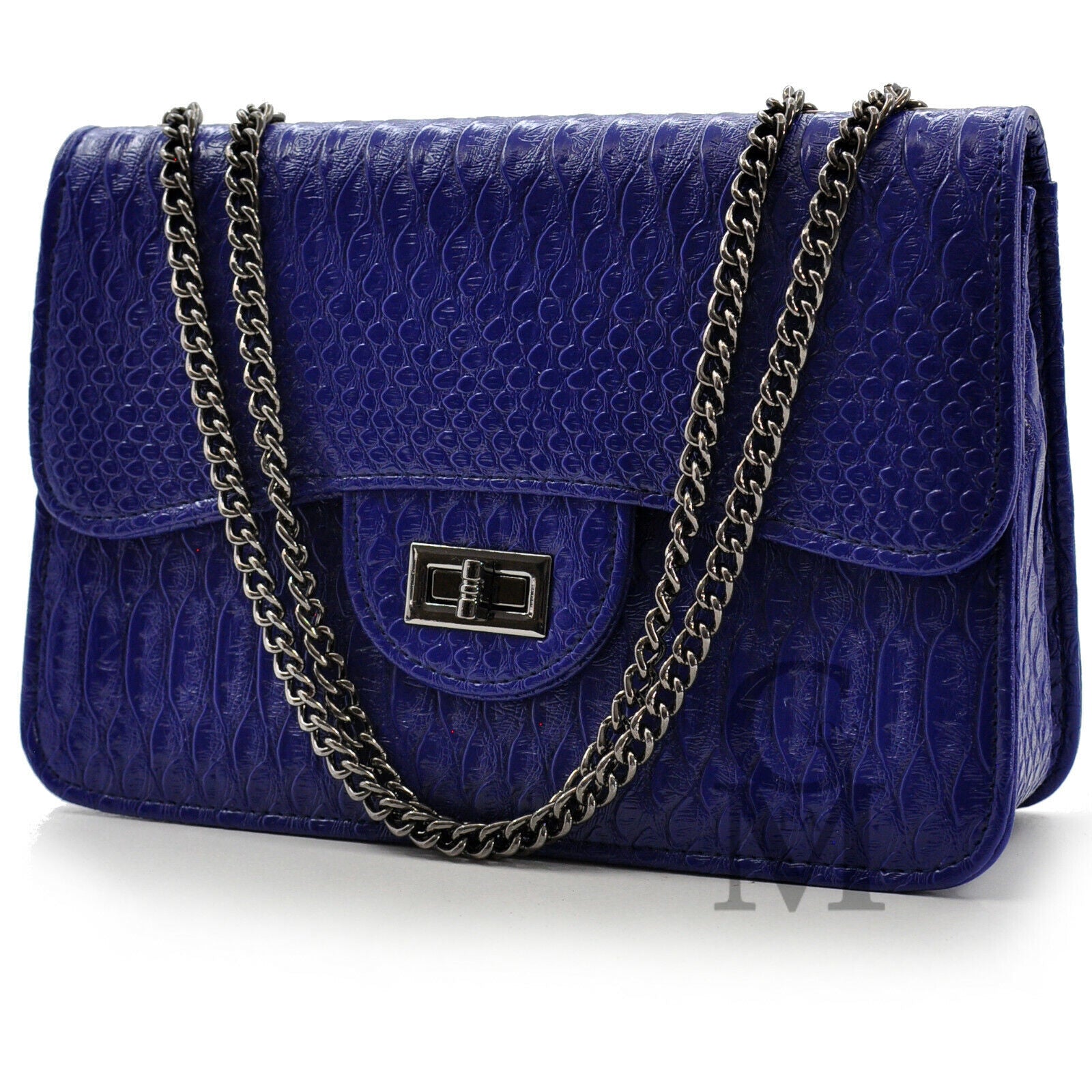 Borsa borsetta pelle  donna tracolla blu catena new