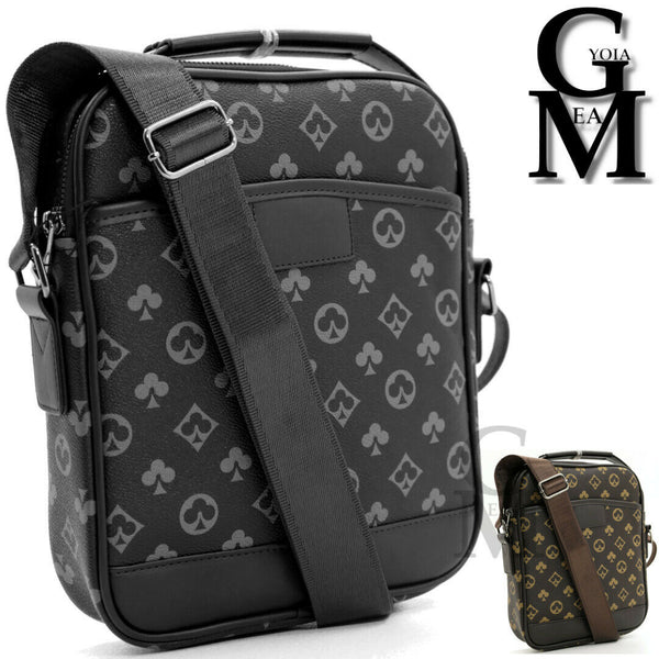 Borsello Uomo GM Borsa Tracolla Pelle Grande Nero Marrone fantasia poker picche