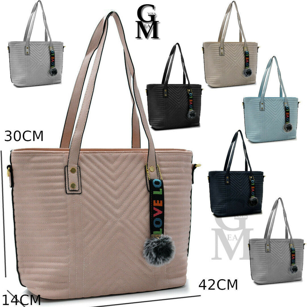 Gyoiamea borsa shopping trapuntata casual passeggio zip casual capiente pon pon