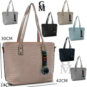 Gyoiamea borsa shopping trapuntata casual passeggio zip casual capiente pon pon