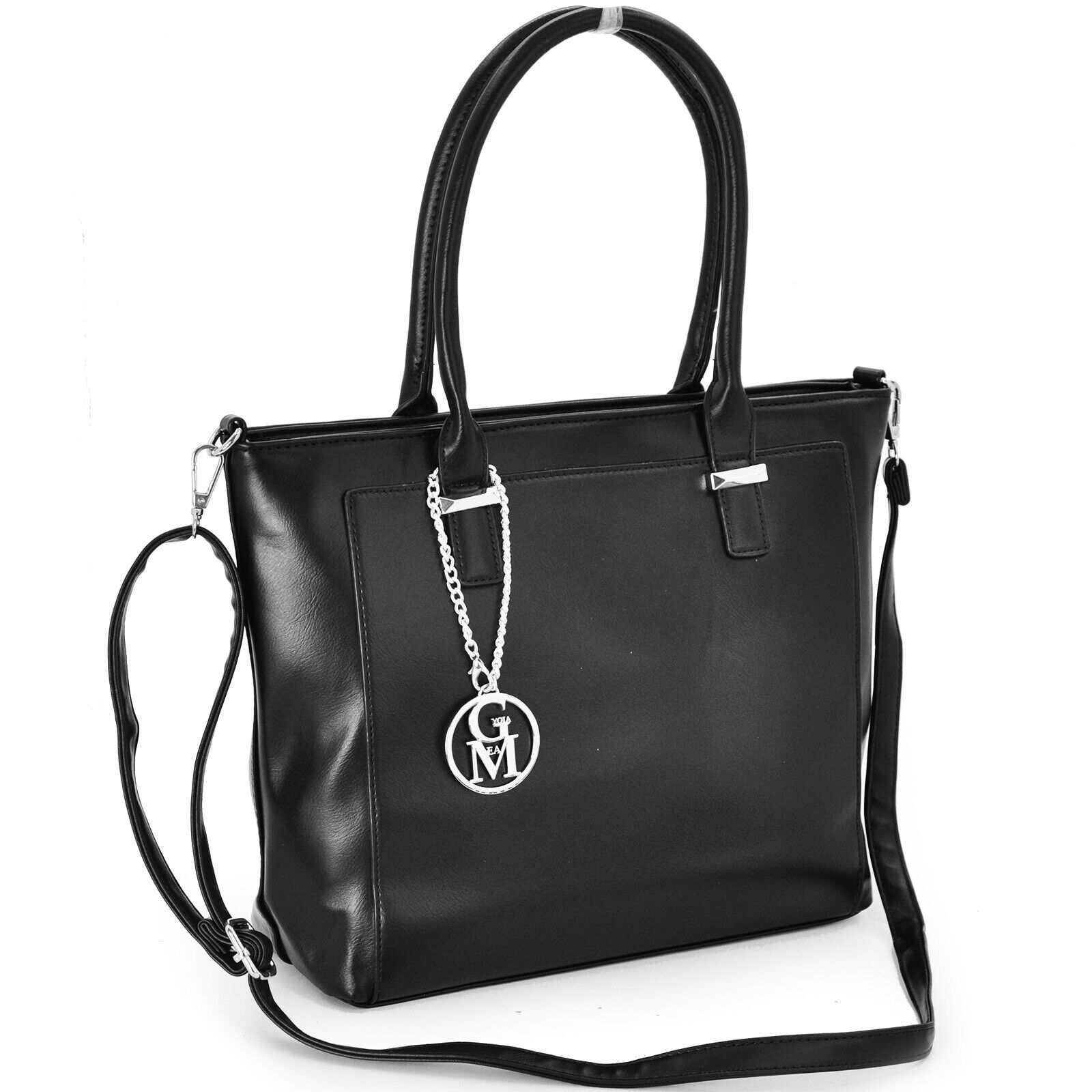 Borsa GM donna nera shopping tracolla spalla grande pelle capiente nera nuova