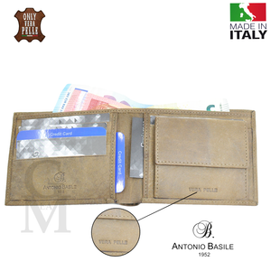 Antonio Basile Portafoglio uomo IN VERA PELLE Beige  PORTAMONETE GRANDE e carte